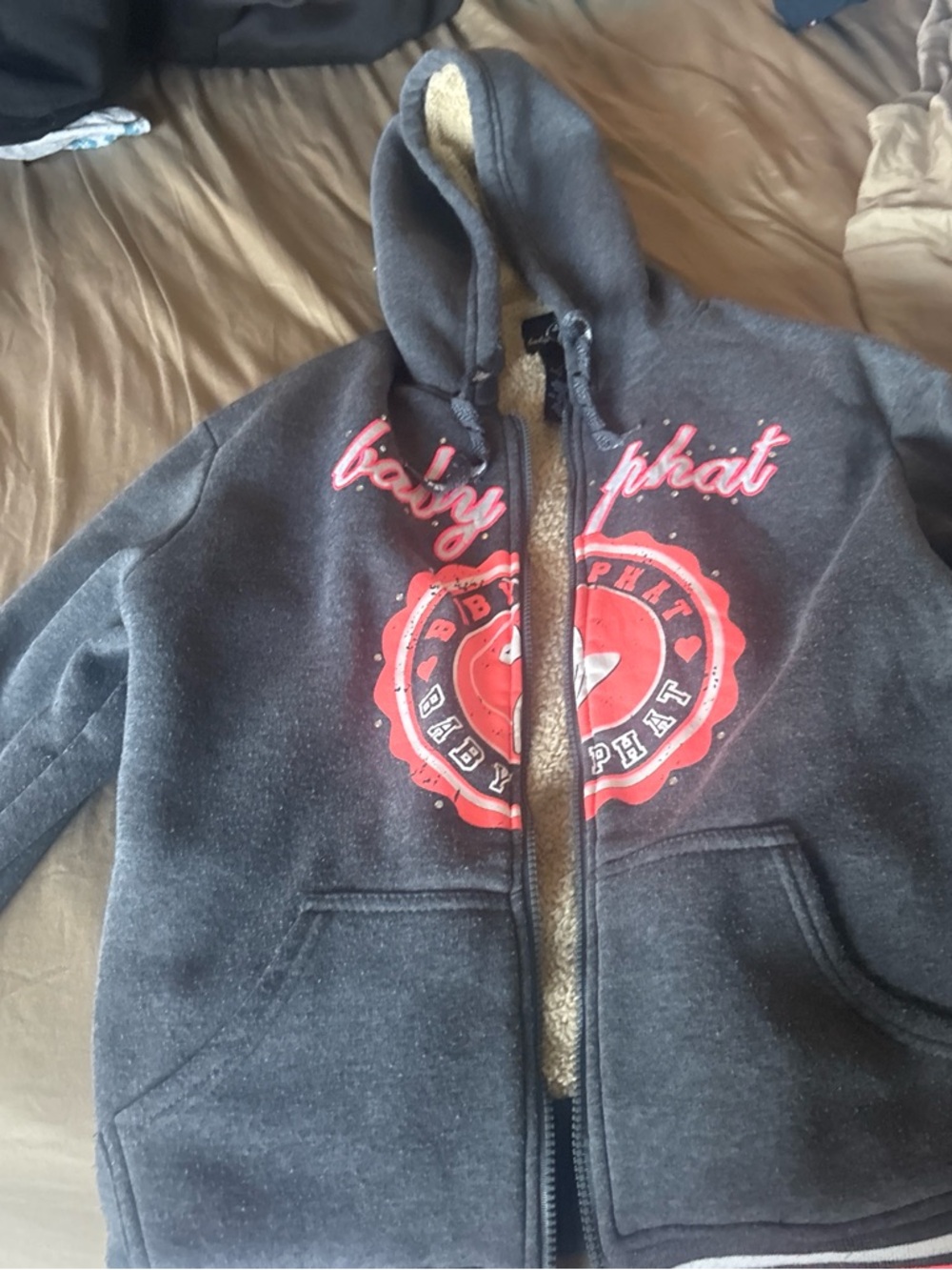 Baby Phat Charcoal Gray Hooded Puffer with Red Logo